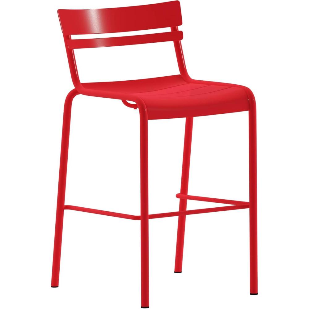 imageFlash Furniture Nash Commercial Grade Steel Stack Stool IndoorOutdoor Bar Stool with 2 Slat Back Set of 4 RedRed