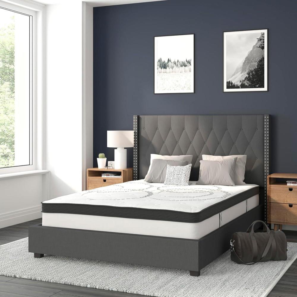 imageFlash Furniture Riverdale Full Size Tufted Upholstered Platform Bed in Beige Fabric with 10 Inch CertiPURUS Certified Pocket Spring MattressDark Gray