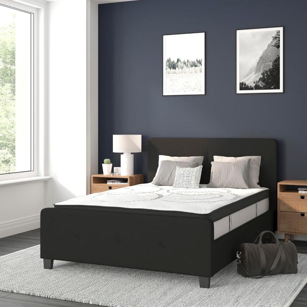 imageFlash Furniture Tribeca Full Size Tufted Upholstered Platform Bed in Light Gray Fabric with 10 Inch CertiPURUS Certified Pocket Spring MattressBlack