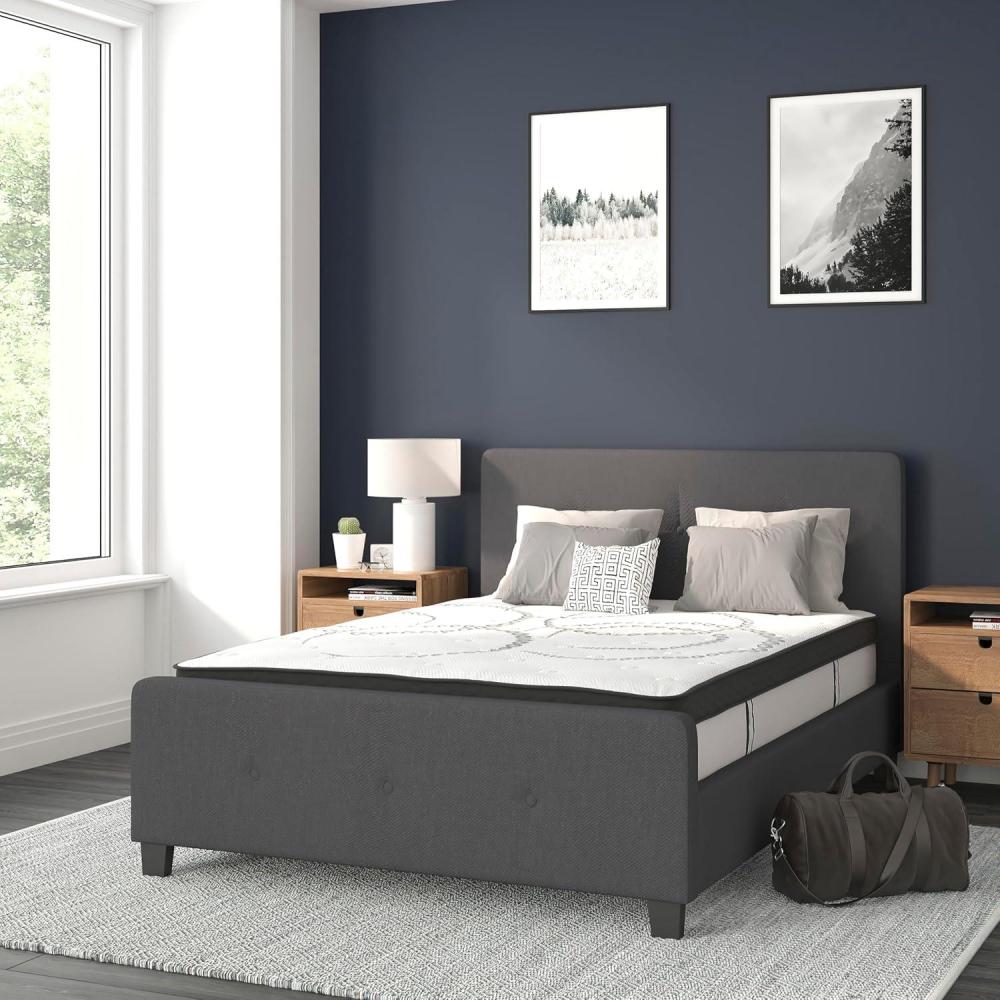 imageFlash Furniture Tribeca Full Size Tufted Upholstered Platform Bed in Light Gray Fabric with 10 Inch CertiPURUS Certified Pocket Spring MattressDark Gray