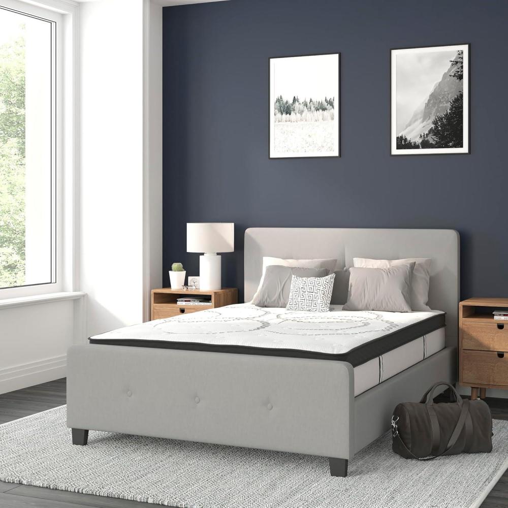 imageFlash Furniture Tribeca Full Size Tufted Upholstered Platform Bed in Light Gray Fabric with 10 Inch CertiPURUS Certified Pocket Spring MattressLight Gray