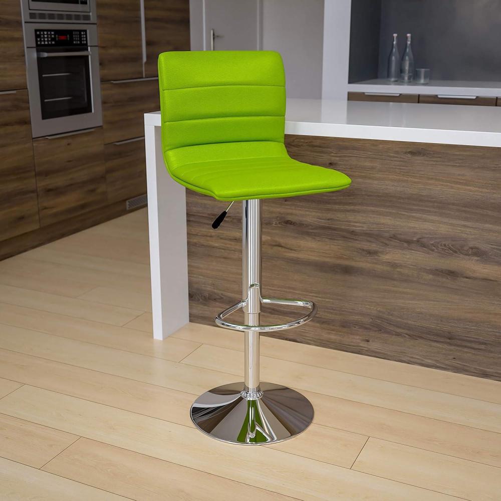 imageFlash Furniture Vincent Modern Adjustable Height Barstool with Footrest and Padded MidBack Upholstered Vinyl BarCounter Height Stool WhiteChromeGreen