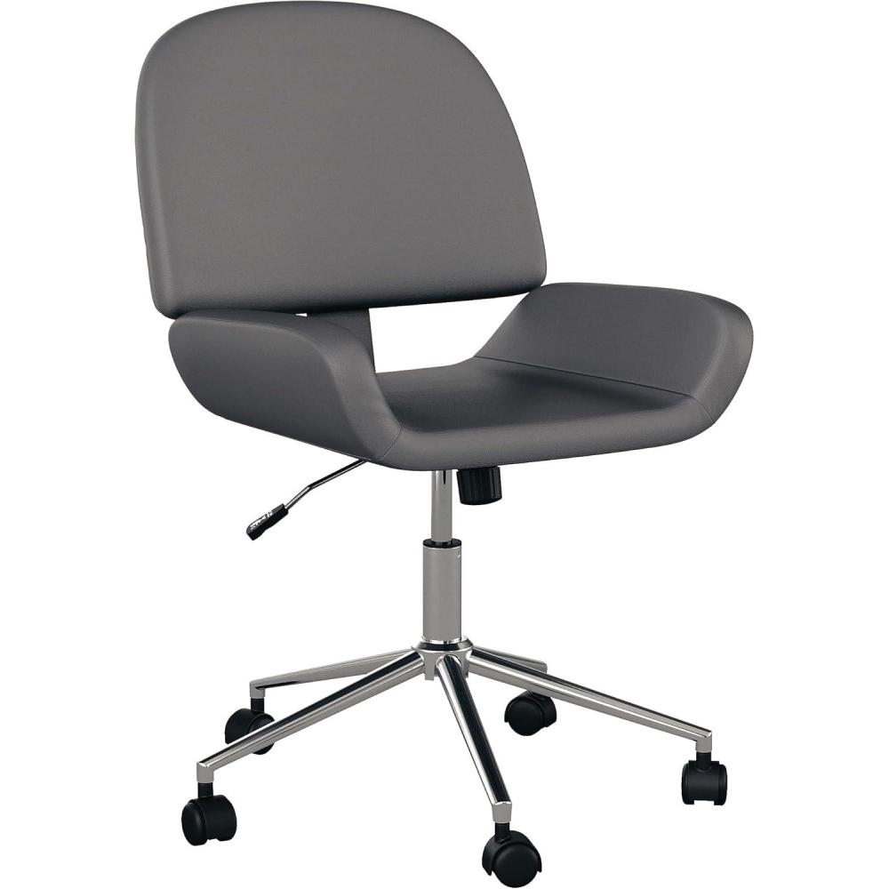 imageMartha Stewart Tyla Armless Swivel Task Chair for Home Office in White Faux Leather with Polished Brass FrameGray Faux LeatherPolished Nickel