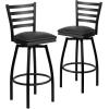 Flash Furniture 2 Pack HERCULES Series Black Ladder Back Swivel Metal Barstool – Black Vinyl Seat(Black Vinyl Seat/Black Metal Frame)