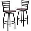 Flash Furniture 2 Pack HERCULES Series Black Ladder Back Swivel Metal Barstool – Black Vinyl Seat(Mahogany Wood Seat/Black Metal Frame)