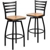 Flash Furniture 2 Pack HERCULES Series Black Ladder Back Swivel Metal Barstool – Black Vinyl Seat(Natural Wood Seat/Black Metal Frame)