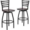 Flash Furniture 2 Pack HERCULES Series Black Ladder Back Swivel Metal Barstool – Black Vinyl Seat(Walnut Wood Seat/Black Metal Frame)
