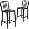 Flash Furniture 24″ Commercial Grade Metal Counter Height Stool with Footrest, Modern Vertical Slat Back Stool for Restaurants and Kitchens, Silver(Black-antique Gold)