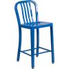 Flash Furniture 24″ Commercial Grade Metal Counter Height Stool with Footrest, Modern Vertical Slat Back Stool for Restaurants and Kitchens, Silver(Blue)