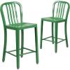 Flash Furniture 24″ Commercial Grade Metal Counter Height Stool with Footrest, Modern Vertical Slat Back Stool for Restaurants and Kitchens, Silver(Green)