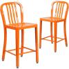 Flash Furniture 24″ Commercial Grade Metal Counter Height Stool with Footrest, Modern Vertical Slat Back Stool for Restaurants and Kitchens, Silver(Orange)