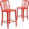 Flash Furniture 24″ Commercial Grade Metal Counter Height Stool with Footrest, Modern Vertical Slat Back Stool for Restaurants and Kitchens, Silver(Red)