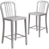 Flash Furniture 24″ Commercial Grade Metal Counter Height Stool with Footrest, Modern Vertical Slat Back Stool for Restaurants and Kitchens, Silver(Silver)