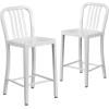 Flash Furniture 24″ Commercial Grade Metal Counter Height Stool with Footrest, Modern Vertical Slat Back Stool for Restaurants and Kitchens, Silver(White)