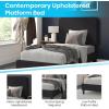 Flash Furniture Addison Queen Size Platform Bed with Fabric Upholstered Headboard, Timeless Low-Profile Queen Bed Frame with Headboard, Light Gray(Charcoal)