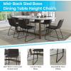 Flash Furniture Butler 18″ LeatherSoft Dining Table Height Chairs, Mid-Century Modern Bucket Style Dining Chairs, Set of 2, Light Gray/Gold(Gray Leathersoft/Black Frame)