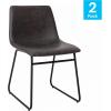Flash Furniture Butler 18″ LeatherSoft Dining Table Height Chairs, Mid-Century Modern Bucket Style Dining Chairs, Set of 2, Light Gray/Gold(Gray Leathersoft/Black Frame)