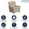 Flash Furniture Chandler LeatherSoft Kids Recliner with Cup Holder and Safety Recline, Contemporary Reclining Chair for Kids, Supports up to 90 lbs., Black(Beige Vinyl)