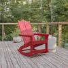 Flash Furniture Finn Modern Commercial Grade Poly Resin Wood Adirondack Rocking Chair – All Weather Red Polystyrene – Dual Slat Back – Stainless Steel Hardware(Red)