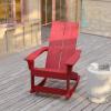 Flash Furniture Finn Modern Commercial Grade Poly Resin Wood Adirondack Rocking Chair – All Weather Red Polystyrene – Dual Slat Back – Stainless Steel Hardware(Red)