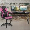Flash Furniture Gaming Desk and Black Racing Chair Set/Cup Holder/Headphone Hook/Removable Mouse Pad Top – 2 Wire Management Holes(Pink)