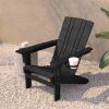 Flash Furniture Halifax Adirondack Chair with Cup Holder, Weather Resistant Poly Resin Adirondack Chair, Gray, Set of 1(Black)