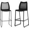 Flash Furniture Hercules Stacking Bar Height Stool with Vented Backrest and Gray Powder Coated Steel Sled Base with Integrated Footrest, Commercial Portable Stool, Set of 3, Navy(Black Plastic/Black Frame)