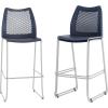Flash Furniture Hercules Stacking Bar Height Stool with Vented Backrest and Gray Powder Coated Steel Sled Base with Integrated Footrest, Commercial Portable Stool, Set of 3, Navy(Navy Plastic/Gray Frame)
