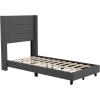 Flash Furniture Hollis Upholstered Platform Bed – Gray Faux Linen Wingback Headboard – King – Mattress Foundation with Slatted Supports – No Box Spring Needed(Charcoal)