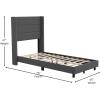 Flash Furniture Hollis Upholstered Platform Bed – Gray Faux Linen Wingback Headboard – King – Mattress Foundation with Slatted Supports – No Box Spring Needed(Charcoal)