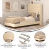 Flash Furniture Hollis Upholstered Platform Bed – Gray Faux Linen Wingback Headboard – King – Mattress Foundation with Slatted Supports – No Box Spring Needed(Beige)