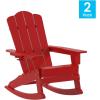 Flash Furniture Newport Adirondack Rocking Chairs with Cup Holder, Weather Resistant Poly Resin Adirondack Rocking Chairs, Set of 2, Red(Red)