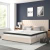 Flash Furniture Riverdale Full Size Tufted Upholstered Platform Bed in Beige Fabric with 10 Inch CertiPUR-US Certified Pocket Spring Mattress(Beige)