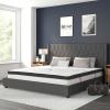 Flash Furniture Riverdale Full Size Tufted Upholstered Platform Bed in Beige Fabric with 10 Inch CertiPUR-US Certified Pocket Spring Mattress(Dark Gray)