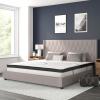 Flash Furniture Riverdale Full Size Tufted Upholstered Platform Bed in Beige Fabric with 10 Inch CertiPUR-US Certified Pocket Spring Mattress(Light Gray)