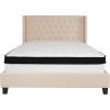 Flash Furniture Riverdale Queen Size Tufted Upholstered Platform Bed in Beige Fabric with Memory Foam Mattress