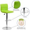 Flash Furniture Vincent Modern Adjustable Height Barstool with Footrest and Padded Mid-Back, Upholstered Vinyl Bar/Counter Height Stool, White/Chrome(Green)