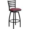 Flash Furniture 2 Pack HERCULES Series Black Ladder Back Swivel Metal Barstool – Black Vinyl Seat(Burgundy Vinyl Seat/Black Metal Frame)