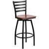 Flash Furniture 2 Pack HERCULES Series Black Ladder Back Swivel Metal Barstool – Black Vinyl Seat(Cherry Wood Seat/Black Metal Frame)