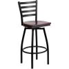 Flash Furniture 2 Pack HERCULES Series Black Ladder Back Swivel Metal Barstool – Black Vinyl Seat(Mahogany Wood Seat/Black Metal Frame)
