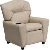 Flash Furniture Chandler LeatherSoft Kids Recliner with Cup Holder and Safety Recline, Contemporary Reclining Chair for Kids, Supports up to 90 lbs., Black(Beige Vinyl)