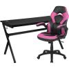 Flash Furniture Gaming Desk and Black Racing Chair Set/Cup Holder/Headphone Hook/Removable Mouse Pad Top – 2 Wire Management Holes(Pink)