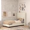 Flash Furniture Hollis Upholstered Platform Bed – Gray Faux Linen Wingback Headboard – King – Mattress Foundation with Slatted Supports – No Box Spring Needed(Beige)