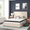 Flash Furniture Riverdale Full Size Tufted Upholstered Platform Bed in Beige Fabric with 10 Inch CertiPUR-US Certified Pocket Spring Mattress(Beige)