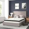 Flash Furniture Riverdale Full Size Tufted Upholstered Platform Bed in Beige Fabric with 10 Inch CertiPUR-US Certified Pocket Spring Mattress(Light Gray)