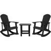 Flash Furniture Set of 2 Savannah Adirondack Rocking Chairs – Commercial Grade All-Weather Sea Foam Poly Resin Wood – Matching Side Table(Black)