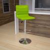 Flash Furniture Vincent Modern Adjustable Height Barstool with Footrest and Padded Mid-Back, Upholstered Vinyl Bar/Counter Height Stool, White/Chrome(Green)