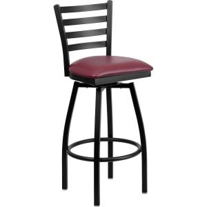 Flash Furniture 2 Pack HERCULES Series Black Ladder Back Swivel Metal Barstool – Black Vinyl Seat(Burgundy Vinyl Seat/Black Metal Frame)