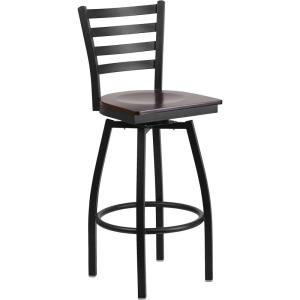 Flash Furniture 2 Pack HERCULES Series Black Ladder Back Swivel Metal Barstool – Black Vinyl Seat(Walnut Wood Seat/Black Metal Frame)
