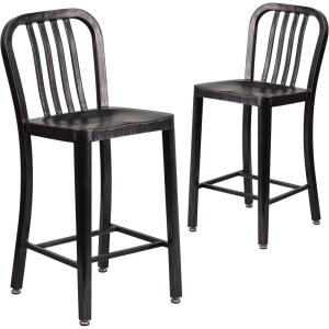 Flash Furniture 24″ Commercial Grade Metal Counter Height Stool with Footrest, Modern Vertical Slat Back Stool for Restaurants and Kitchens, Silver(Black-antique Gold)